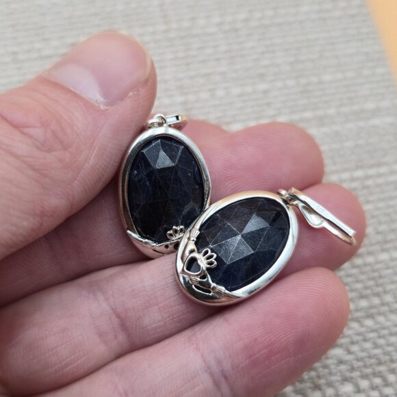 Sterling Silver Irish Claddagh Sodalite Stone Dangle Earrings A5389 - Picture 3 of 8